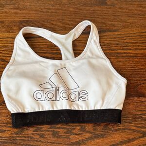 Adidas White and Black Logo Sports Bra